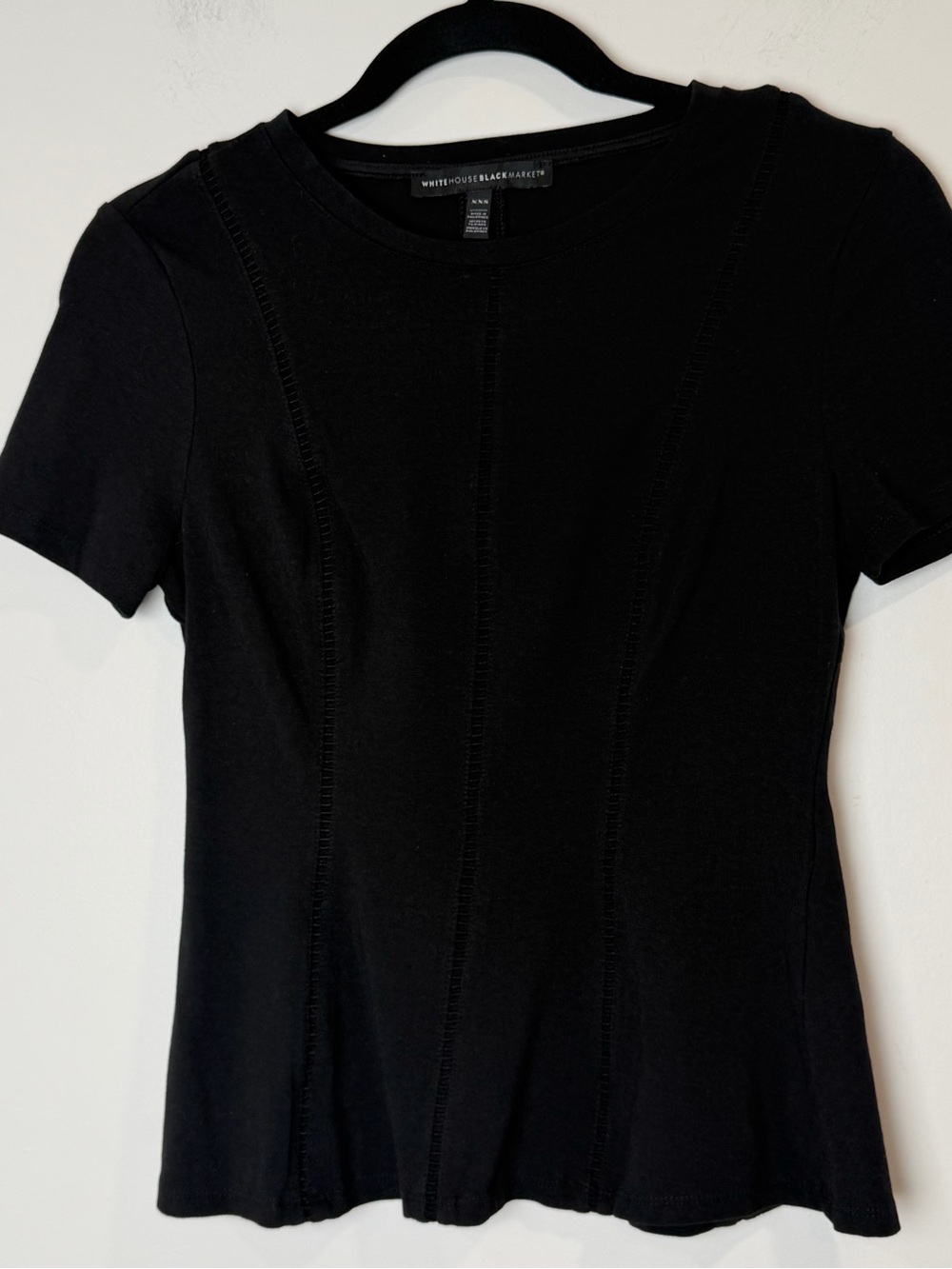 White House Black Market Ladder Stitch Top Women Sz  XXS Black Knit Minimalist
